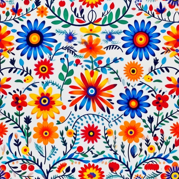Een close-up van een kleurrijk bloemmotief op een witte achtergrond generatieve ai