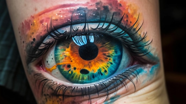 Foto een close-up van een kleurrijk oog met het woord art erop