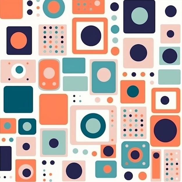 een close-up van een kleurrijk patroon met vierkanten en cirkels generatieve ai