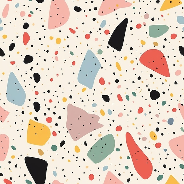 een close-up van een kleurrijk patroon met vormen en stippen generatieve ai