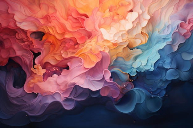 Een close-up van een kleurrijk schilderij van water en wolken generatieve ai
