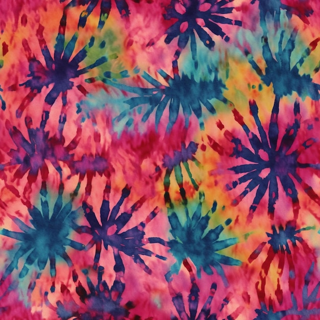 een close-up van een kleurrijk tie dye patroon met veel bloemen generatieve ai