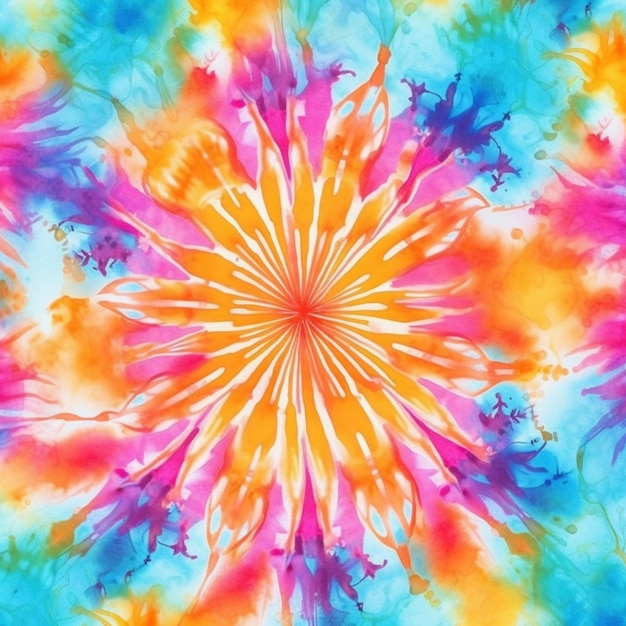 Een close-up van een kleurrijk tie-dyepatroon met een starburst generatieve ai