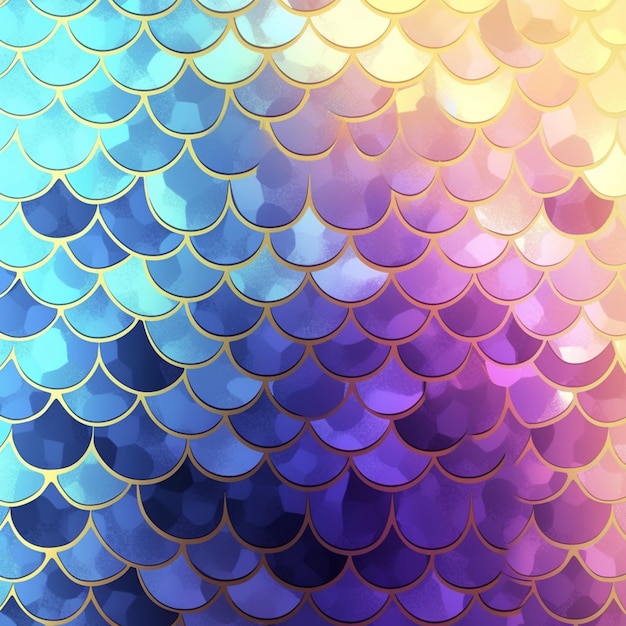 Een close-up van een kleurrijk vis schaal patroon met een blauwe en paarse achtergrond generatieve ai