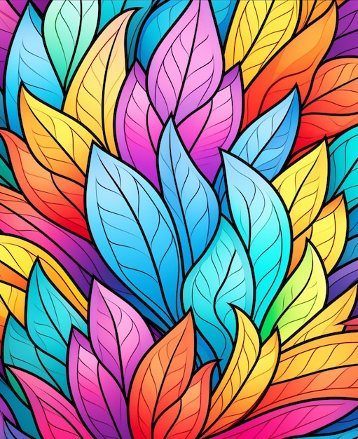 een close-up van een kleurrijke achtergrond met bladeren generatieve ai