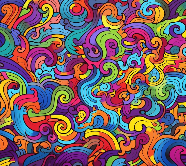 Een close-up van een kleurrijke achtergrond met veel verschillende gekleurde swirls generatieve ai