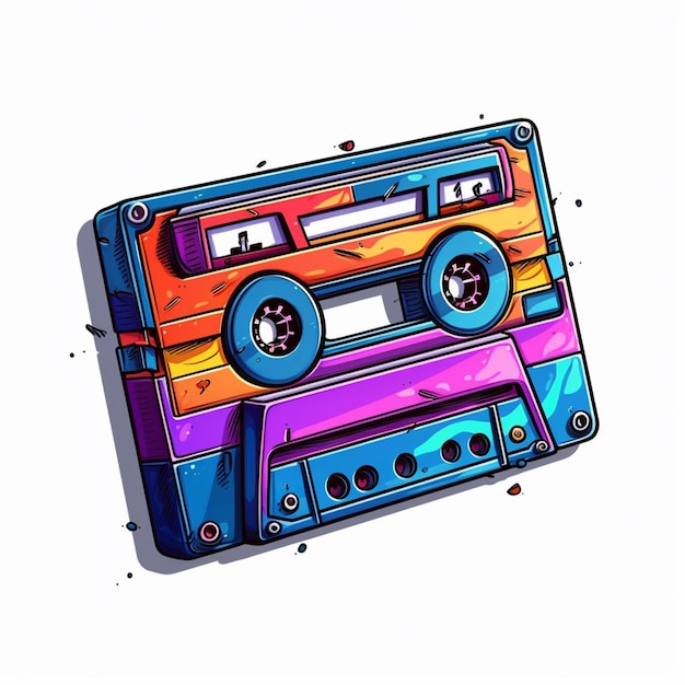 Een close-up van een kleurrijke cassettespeler met een witte achtergrond generatieve ai