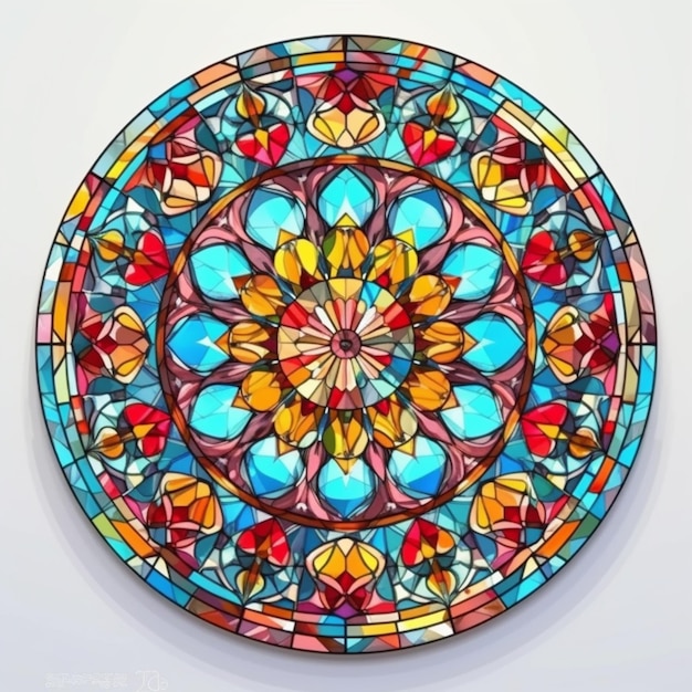 Een close-up van een kleurrijke gebrandschilderde glazen plaat op een muur generatieve ai