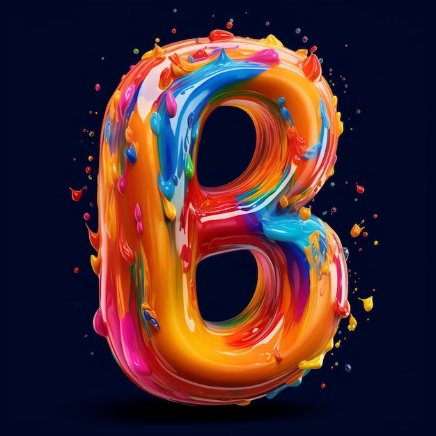 Een close-up van een kleurrijke letter b met hagelslag verf generatieve ai