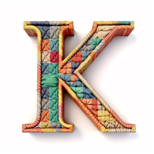 een close-up van een kleurrijke letter k gemaakt van geweven stof generatieve ai