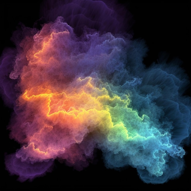 Foto een close-up van een kleurrijke rookwolk op een zwarte achtergrond