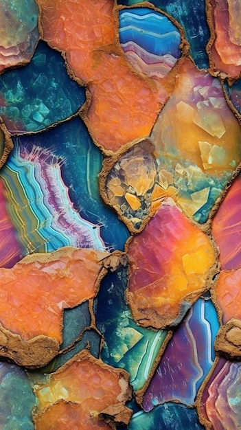 Foto een close-up van een kleurrijke rots met veel rotsen generatieve ai