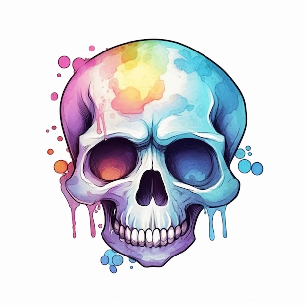 een close-up van een kleurrijke schedel met een regenboogkleurig gezicht generatieve ai