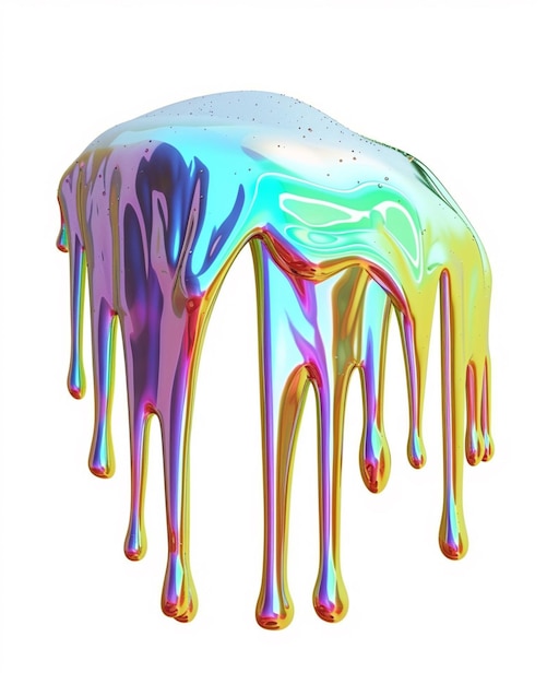 Foto een close-up van een kleurrijke vloeistof die naar beneden druppelt op een wit oppervlak generatieve ai