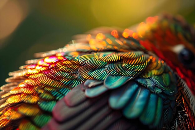 een close-up van een kleurrijke vogelveren