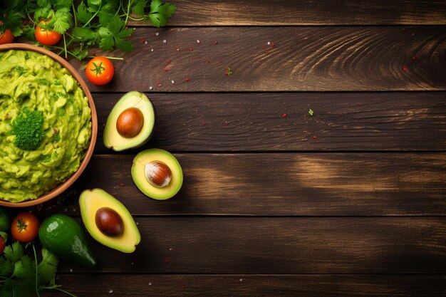 een close-up van een kom guacamole omringd door tomaten en avocado's generatieve ai