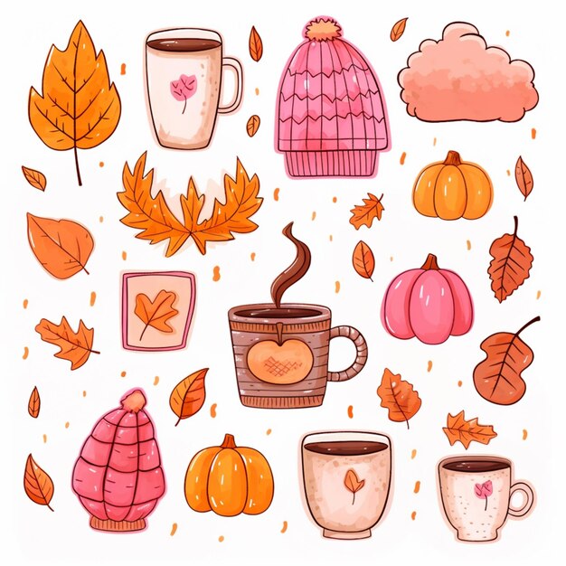 een close-up van een kop koffie met herfstbladeren en andere items generatieve ai