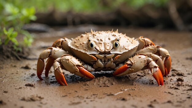 Foto een close-up van een krab in de modder