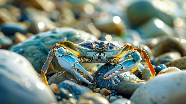 Een close-up van een krab op rotsen