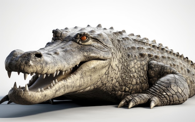 Een close up van een krokodil alligator op een witte achtergrond wild reptiel ai gegenereerd