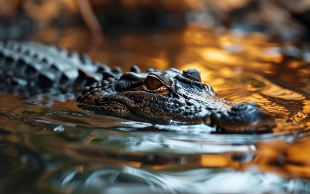 Een close-up van een krokodil die zijn snuit door het water breekt