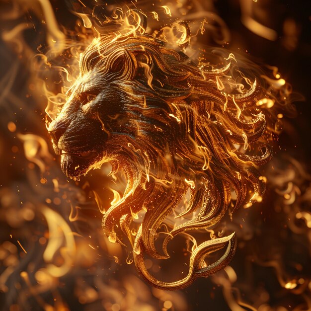 een close-up van een leeuwenhoofd met vuur dat eruit komt generatieve ai