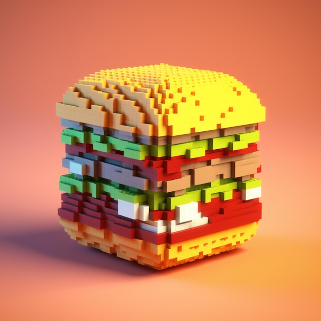 Foto een close-up van een lego-hamburger met veel verschillende kleuren generatieve ai