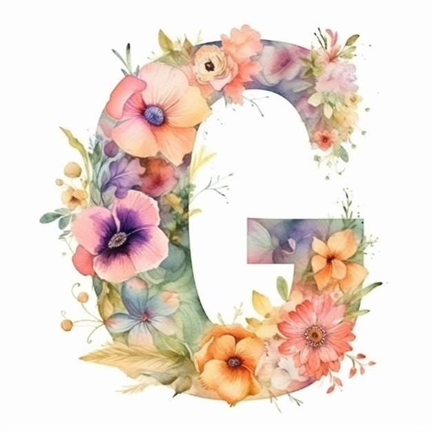 een close-up van een letter g met bloemen er op geschilderd generatieve ai