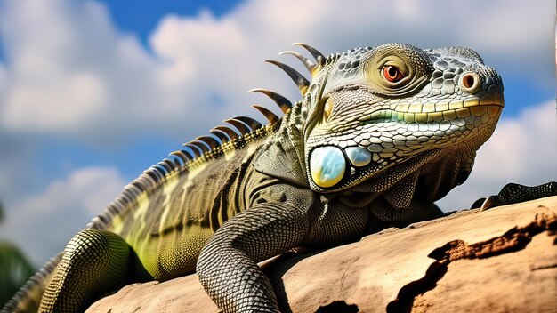 Foto een close-up van een levendige groene iguana