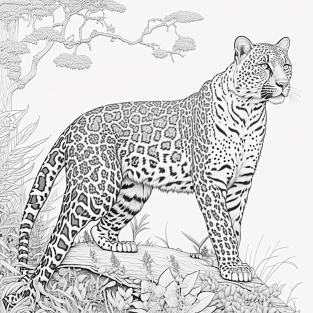 Een close-up van een luipaard die op een generatieve ai van een boomtak staat