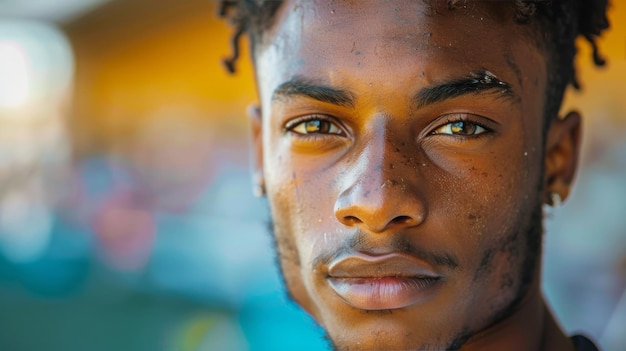 Een close-up van een man met dreadlocks