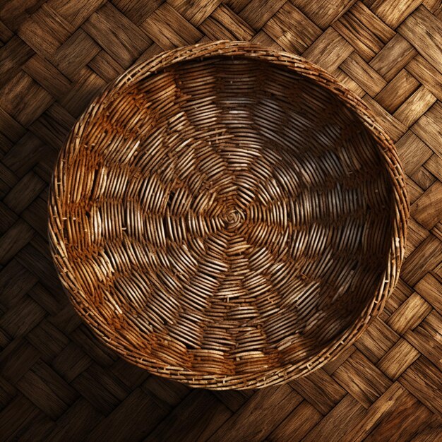 een close-up van een mand op een houten vloer met een lichte generatieve ai