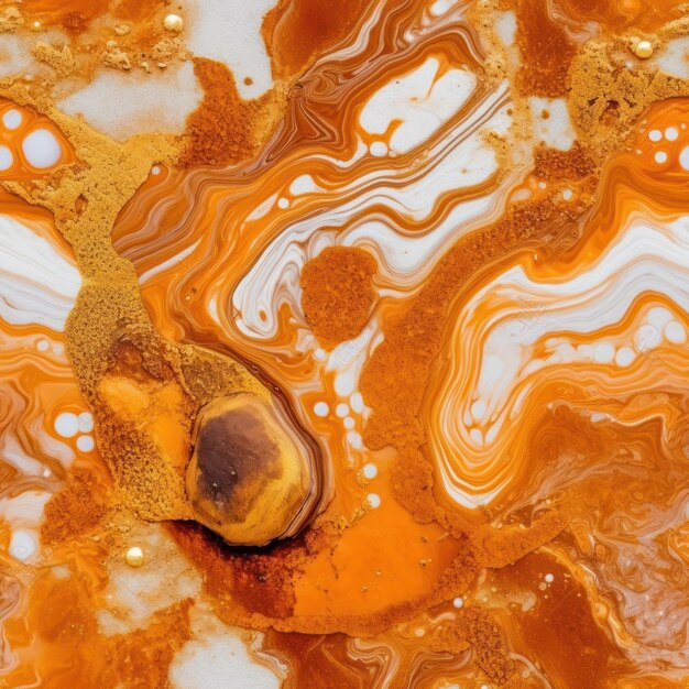 Foto een close-up van een marmer met een grote oranje en bruine werveling.