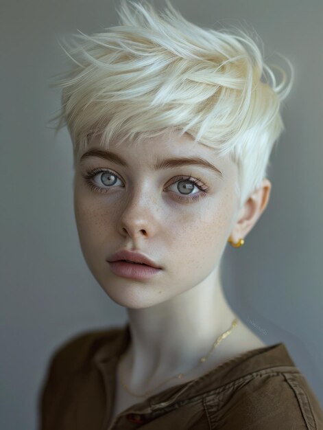 een close-up van een meisje met blond haar