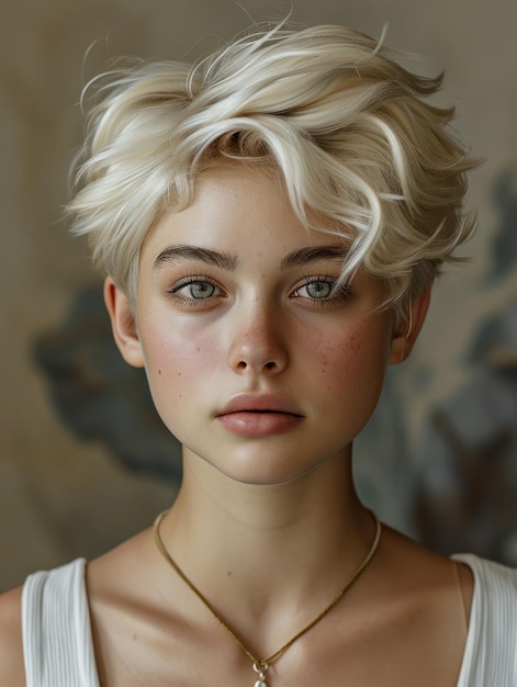 een close-up van een meisje met blond haar