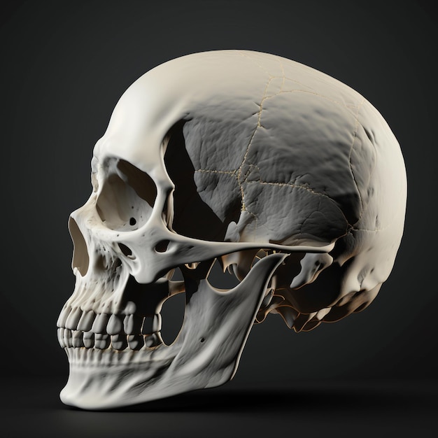 Een close-up van een menselijke schedel met een ontbrekende kaak generatieve ai