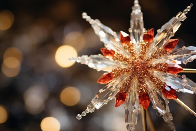 Foto een close-up van een met glitters versierde kerstster-topper