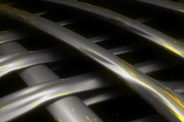 Een close-up van een metalen structuur met een gele lijn die 'het woord' erop zegt