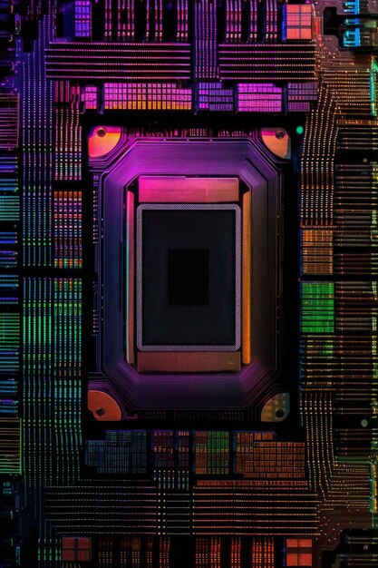 Foto een close-up van een microchip met zwarte achtergrond