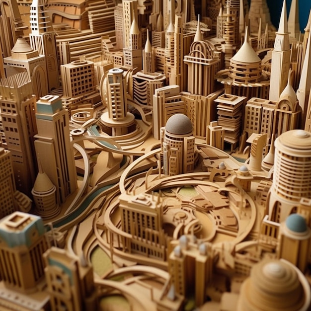 Een close-up van een model van een stad met een kloktoren generatieve ai