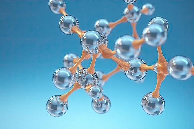 Een close-up van een molecuul met een blauwe achtergrond