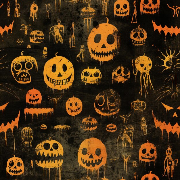 Foto een close-up van een muur met een heleboel verschillende halloween decoraties generatieve ai