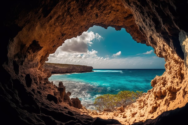 Een close-up van een mysterieuze oude grot op Bonaire, de Caraïben