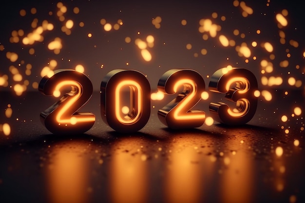 Een close-up van een nummer 2023 op een donkere achtergrond