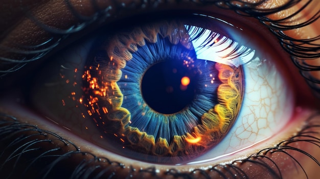 Een close-up van een oog met een helderblauwe iris