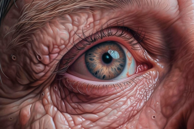 Een close-up van een oog met een rode vlek.