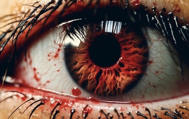 Foto een close-up van een oog met overal bloed ai