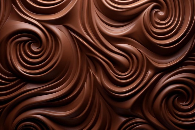 een close-up van een oppervlak van pure chocolade met een donkerbruine achtergrond.