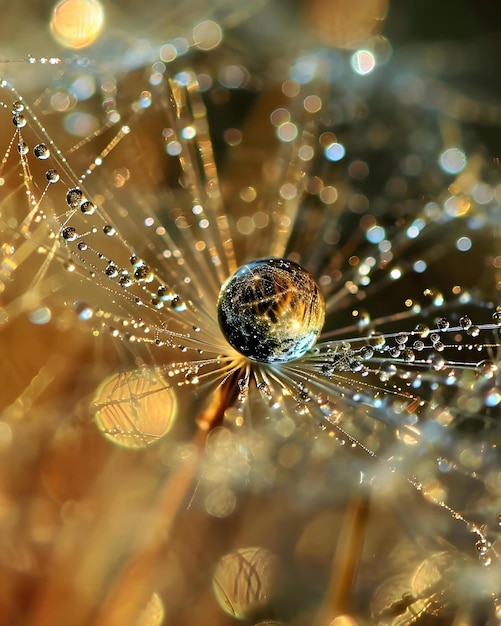 een close-up van een paardenbloem met waterdruppels