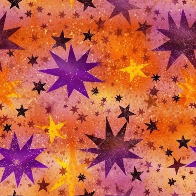 Een close-up van een paars en oranje sterrenpatroon met sterren generatieve ai